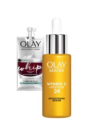 Olay Vitamin C + Peptide 24 Brightening Face Serum + Whip Moisturizer Travel/Trial Size Gift Set