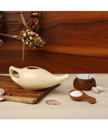 Premium Grade Ceramic Neti Pot for Sinus Relief - Dishwasher Safe - Cream Color - 225 ml Capacity - Buy Online on GoSupps.com