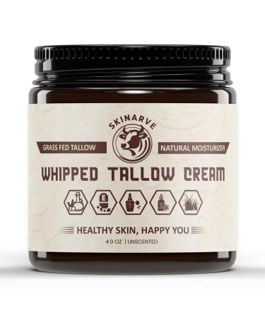 Beef Tallow for Skin 4oz Unscented Organic Whipped beef Tallow and Honey Balm 100% Grass Fed Beef Tallow Face Moisturizer For Dry Skin Lip balm Natural Tallow Moisturizer (Cream) Cream 4 Ounce (Pack of 1)