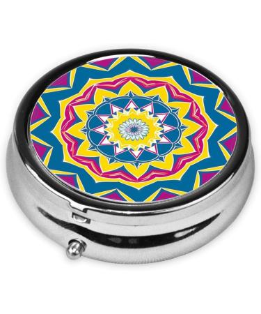 Geometric Round Floral Pattern Portable Metal Pill Box 3-Compartment Travel Essential for Small Pills - Buy Online on GoSupps.com