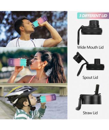 Kids Water Bottle with Straw 16oz BPA-Free Leakproof Stainless Steel Sport Water Bottle with 2 Lids Includes 100pcs Toddler Insulated Water Bottle Stickers for Boys and Girls School Greenpurplepink - Buy Online on GoSupps.com