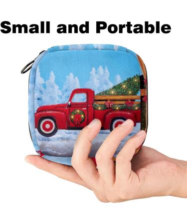Vintage Red Truck Christmas Tree Menstrual Pad Bag - Portable Zipper Pocket for Teen Girls & Women - Buy Online on GoSupps.com