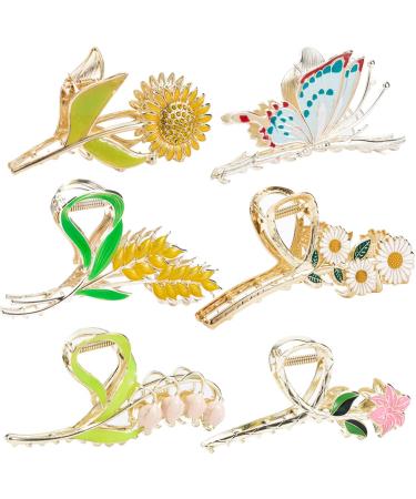 6 Pcs Flower Claw Clip Metal Hair Clips for Women&Girls Large Tulip Hair Claw Clips Nonslip 6 Styles Strong Hold Matte Claw Hair Accessories for Woman and Girls With Long Thick Hair & Thin Hair Flower Color