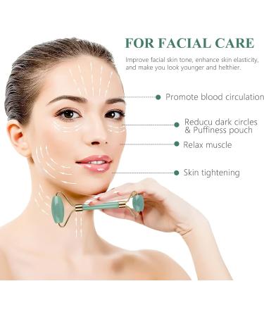 Jade Roller & Gua Sha Set Face Roller Massage Tool for Face Eyes Neck Skin Care Routine Facial Beauty Skincare Massager Tool Gifts for Women Relieve Fine Lines and Wrinkles (Green) Green Rollers set - Buy Online on GoSupps.com