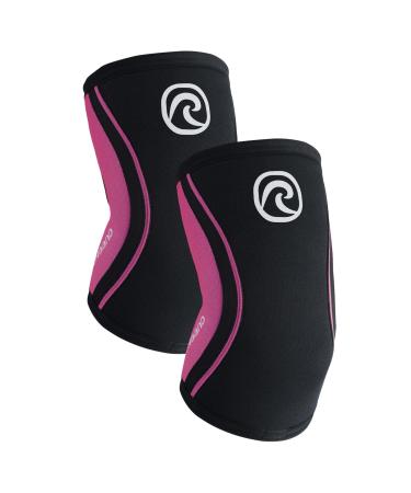 Rehband elbow bandage made of 5mm SBR/Neopren elbow Sleeve for strength sports anatomical design slip -resistant & tight -fitting for women & men XS Schwarz/Pink - 1 pair