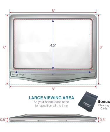 MagniPros 3X Large Ultra Bright LED Page Magnifier with 12 Anti-Glare Dimmable LEDs(Evenly Lit Viewing Area & Relieve Eye Strain)-Ideal for Reading Small Prints & Low Vision Seniors with Aging Eyes Silver - Buy Online on GoSupps.com