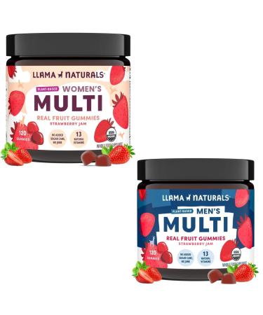 Llama Naturals Men and Women Multivitamin Vegan Organic Gummies with Vitamin D C and K Real Fruit Gummy Vitamins Chewable Multivitamin Supplement Strawberry 120 Ct