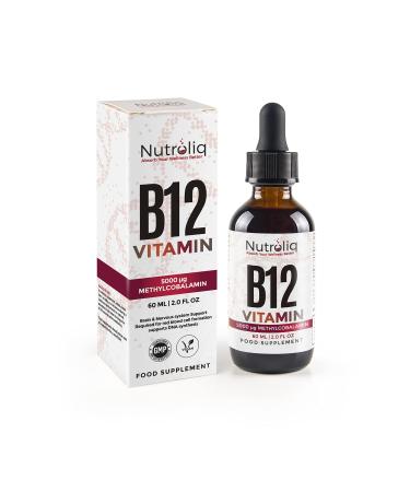 Nutroliq Vitamin B12 Liquid Drops - High-Strength 5000mcg Methylcobalamin Supplement - Energy Booster Immune System Support Better Concentration and Metabolism - Vegan & Vegetarian Formula - 60ml