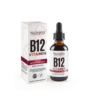 Nutroliq Vitamin B12 Liquid Drops - High-Strength 5000mcg Methylcobalamin Supplement - Energy Booster Immune System Support Better Concentration and Metabolism - Vegan & Vegetarian Formula - 60ml - Buy Online on GoSupps.com