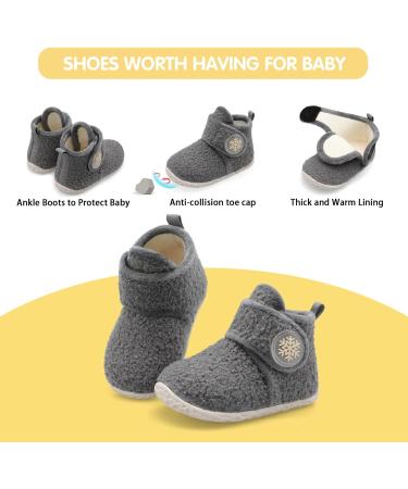 JIASUQI Baby Winter Boots | Infant Cozy House Slippers for Newborns | Anti-Skid Toddler Soft Socks | Grey | 0-6 months - Buy Online on GoSupps.com