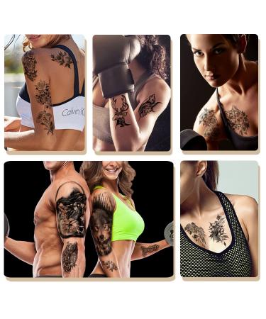Yazhiji Waterproof Temporary Tattoo Set - 70 Sheets for Kids & Adults, Including Larger Half Arm Wolf Tiger Lion Designs and 60 Tiny Flower Snake Bird Crown Stickers - Buy Online on GoSupps.com