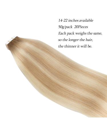 Luxury Tape-In Hair Extensions - 20 Pieces 50g Ash Brown & Platinum Blonde Highlights - Real Remy Human Hair - R8-12/60 55cm - Buy Online on GoSupps.com