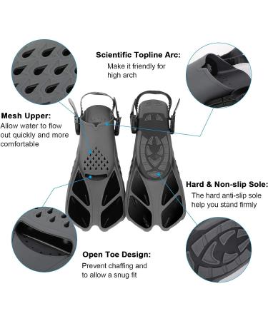 QKURT Snorkel Fins | Adjustable Buckles Open Heel Diving Flippers | Short Fins for Snorkeling, Diving, Swimming | Black L/XL (Adult US Size 9-13) - Buy Online on GoSupps.com