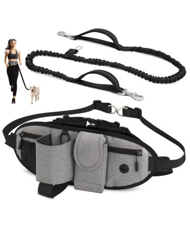 Vobuke jogging leash dogs shock absorption handless dog leash with car safety carabiner adjustable reflective belly pocket light jogging belly belt dog leash for small medium-sized dogs gray --- maximum can be weight of up to 177lb - Buy Online on GoSupps.com