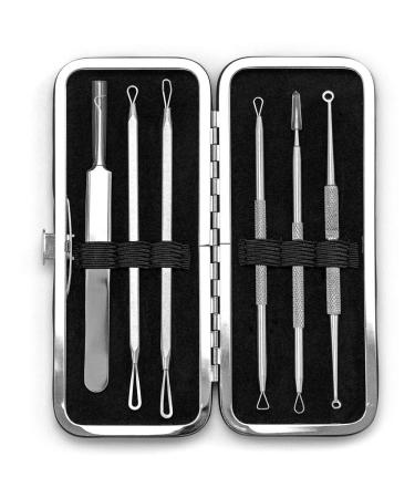 6 Piece Set Pimple Popper Blackhead Remover and Acne Extractor Kit Specifically Treats Face Blemishes Zits and Whiteheads - Perfect Stocking Stuffer Includes Giftbox and Travel Case
