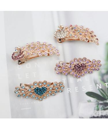 Buy 4-Piece Peacock Flower Hair Clips Set - Crystal Rhinestone Snap Hair Accessories for Women & Girls | Perfect for Weddings - Buy Online on GoSupps.com