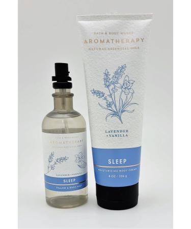 Bath & Body Works - Aromatherapy - Lavender Vanilla Sleep - 2 pc Bundle - Pillow and Body Mist - 5.3 fl oz - & Body Cream - 8 oz