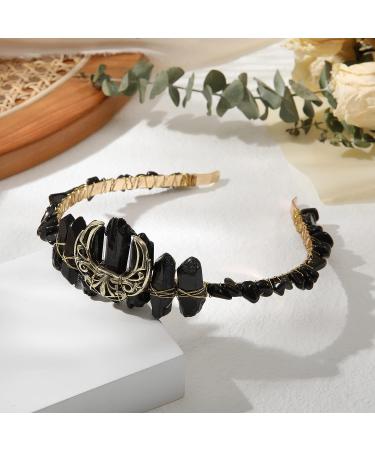 Raw Crystal Quartz Moon Stars Tiara Headband - Boho Bridal Hairband for Women (Black) - Buy Online on GoSupps.com