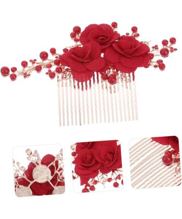 Angoily Hair Pin Hairpin Flower Hair Comb Bridal Hairpiece Wedding Hair Comb Bridal Headdress Flower Clips for Hair Side Hair Combs Tiara Bride Insert Comb Accessories Red Pearl - Buy Online on GoSupps.com