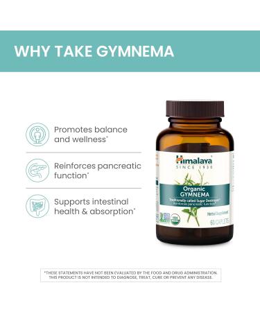 Himalaya Organic Gymnema Sylvestre Herbal Glucose Metabolism Support - USDA Organic Non-GMO Vegan Gluten Free Additive Free 700 mg 60 Caplets 60 Count (Pack of 1) - Buy Online on GoSupps.com