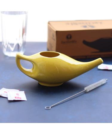 2activelife Porcelain Ceramic Neti Pot with Salt - 225ml Capacity - Crackle Yellow - Nasal Cleansing Sinus - Buy Online on GoSupps.com