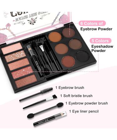 Buy Boobeen Eyebrow Powder Palette Set - 6 Colors Brow Powder 5 Shimmer Eyeshadows Eyeliner Pencil & Brushes for Perfect Eye Definition | International Shipping - Buy Online on GoSupps.com