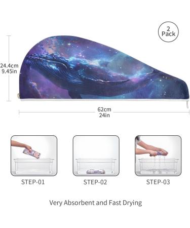 Whale Couple Undersea Hair Towels 2 Pack - Super Absorbent Quick Dry Turbans for Women & Girls - Buy Online on GoSupps.com