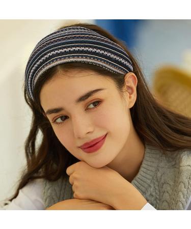 ACO-UINT Boho Headband for Women - Non-slip Wide Headband with Teeth | Blue Thick Fashion Hair Accessory for Women and Girls - Buy Online on GoSupps.com
