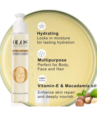 OLOS Face Body Hair & Skin Oil - Anti-Aging Vitamin E Oil for Hydration & Shine | 3.38 oz - Buy Online on GoSupps.com
