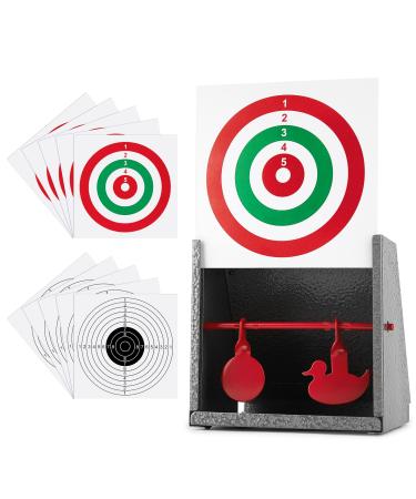 GearOZ BB Gun Target Trap, Airsoft Target, Pellet Gun Target, with 10pcs Paper Target, Resetting Metal Silhouettes Shooting Targets for Backyard, Outdoor, Indoor, Small Size Grey + 10 Pcs Paper