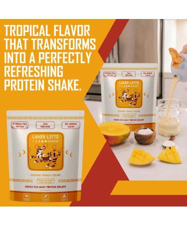 Lunar Lifts Nutrition Coconut Mango Cream - Boba Tea Whey Protein Isolate | 26 Grams Grass-fed Whey Isolate Protein per Serving Protein Powder | No Added Sugars or Artificial Ingredients Protein Shake - Buy Online on GoSupps.com