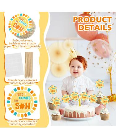 Seajan 48 Pcs Here Comes the Son Cupcake Toppers Sun 1st Birthday Cake Toppers Here Comes the Son Baby Shower Decorations Retro Boho Sunshine Cake Topper for Sun Theme Birthday Party Favors Supplies - Buy Online on GoSupps.com