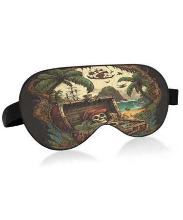 Pirate Treasure Forest Cave Sleep Mask Light Blocking Eye Mask for Sleeping with Adjustable Strap Adventure Soft Lightweight Eye Cover Blindfold for Men Women Work Travel Naps