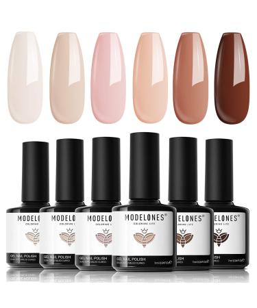 Modelones UV nail polish set 6 pink nude brown neutral colors shellac uv gel nail polish sets soak off nail design nail yag - Buy Online on GoSupps.com