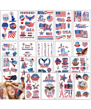 American Flag Tattoos Stickers Fourth of July Decoration Temporary Tattoos Patriotic Stickers for Independence Day Face Arm Body Art Decor 19 Sheets Fake Tattoo Party Supplies