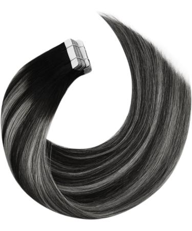 Moresoo 16 Inch Tape in Balayage Black/Silver Human Hair Extensions - 20 Pieces/50g - Buy Online on GoSupps.com