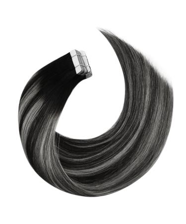 Moresoo 60cm Real Hair Tape Extensions - Ombre Black & Silver Balayage Invisible 50g Long Hair Extensions - Buy Online on GoSupps.com