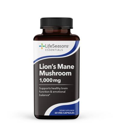 LifeSeasons Essentials Lion's Mane Mushroom - Support Healthy Brain Function & Emotional Balance - Stimulate Nerve & Brain Cell Growth - Mood Enhancer - 1000mg per Serving - 60 Capsules