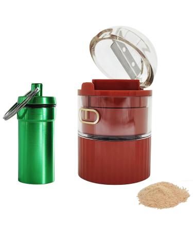 Pill crusher fine powder Triturador de pastillas medicinas Multifunctional Cutter and Grinder Crushes Pills Vitamins Tablets Stainless Steel Blade Removable Drinking Cup Metal Vial (Red)