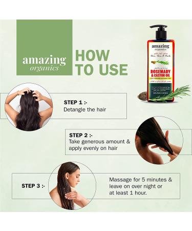 AmazingOrganics 100% Pure Organic Rosemary and Castor Oil - Cold-Pressed for Healthy Hair, Skin, Nails, Eyebrows, and Eyelashes - 250ml - Buy Online on GoSupps.com
