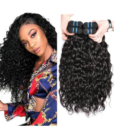Ladiary Hair 9a Human Hair Bundles Curly Brazilian Hair 4 Bundles Water Wave Hair 16 18 20 22 inch Brazilian Hair Bundle Real Hair Weaven Human Hair Natural Color 400g