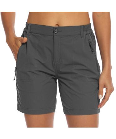 BASUDAM Women's Hiking Shorts Quick Dry Stretch Water Resistant Outdoor Zipper Pockets Dark Grey Large