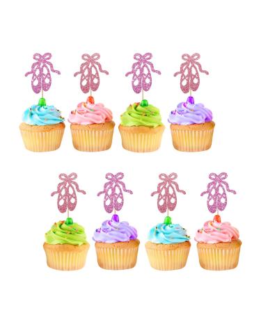 ROSTYAKZ 24pcs Ballet Cupcake Toppers Ballet Shoes Cupcake Toppers Pink Glitter Ballerina Cake Decoration for Girl Ballet Themed Baby Shower/Birthday Party Supplies