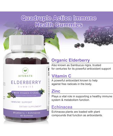 AFXMATE Sambucus Elderberry Gummies with Zinc & Vitamin C - 120 Gummies (2 Pack) | Immune Support Supplement for Adults & Kids - Buy Online on GoSupps.com
