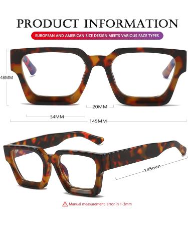 AIEYEZO Square Thick Frame Blue Light Glasses for Men & Women - Trendy Tortoise Fashion Eyewear (54mm - Buy Online on GoSupps.com