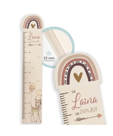 Kidsmood yardstick for children made of wood personalized with desired names rainbow brass child wood individual decoration for baby and toddler rooms