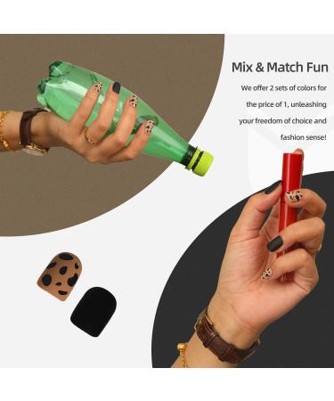 48 PCS Press On Nails - Short Square Leopard Print Reusable ABS Fake Nails Kit Salon-Quality in 12 Sizes - Brown & Black Wild West Design - Buy Online on GoSupps.com