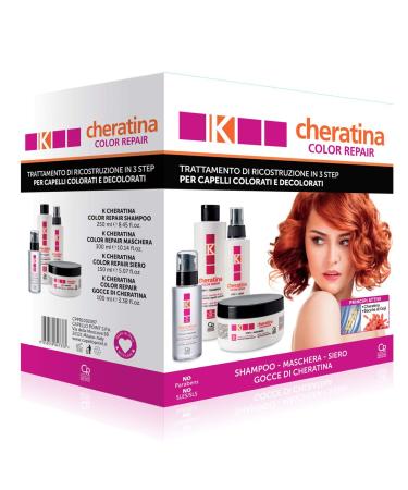 K-cheratina color repair-professional treatment for colored and bleached hair-contains reconstruction shampoo antioxidative Goji berries mask restructuring serum and keratin drops