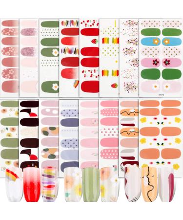 16 Sheets Full Wraps Nail Polish Stickers Nail Decals Stickers Adhesive Nail Art Stickers for Women Girls Flowers Patterns