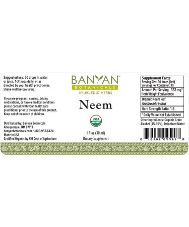 Banyan Botanicals Neem Liquid Extract - Certified Organic 1 oz | Pure Neem Extract - Buy Online on GoSupps.com